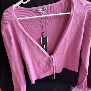 Fashion Nova V-Neck Pink Tie-Front Blouse